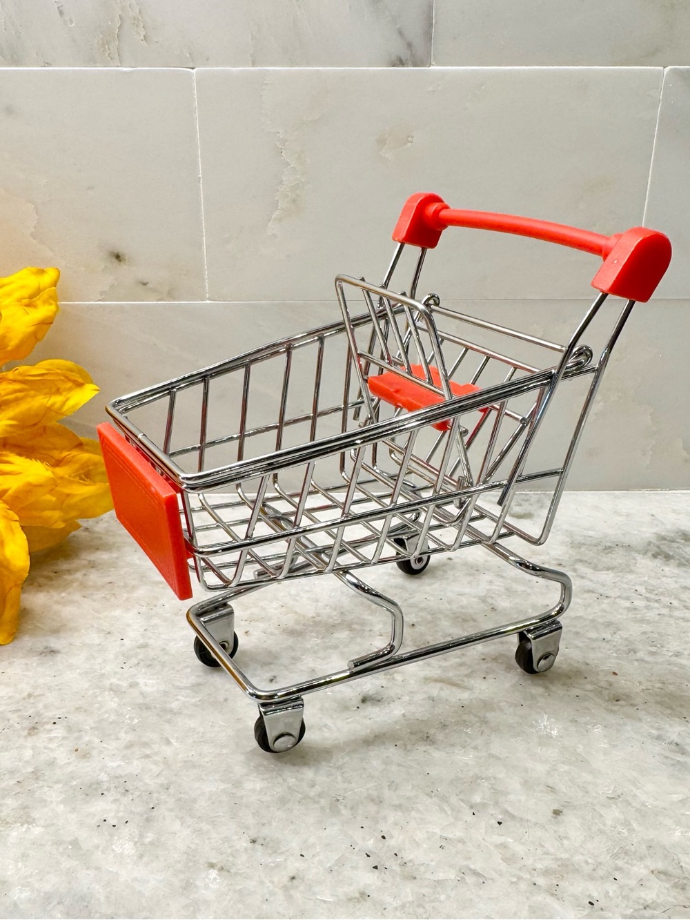 New Mini Red Grocery Style Shopping Cart for Desk Top Work Bench Office - 4.72”